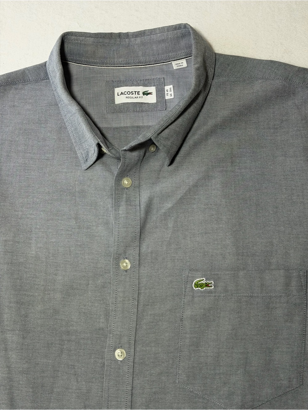 Lacoste Gray Button Down Shirt Men’s 2XL Regular Fit Classic Logo
